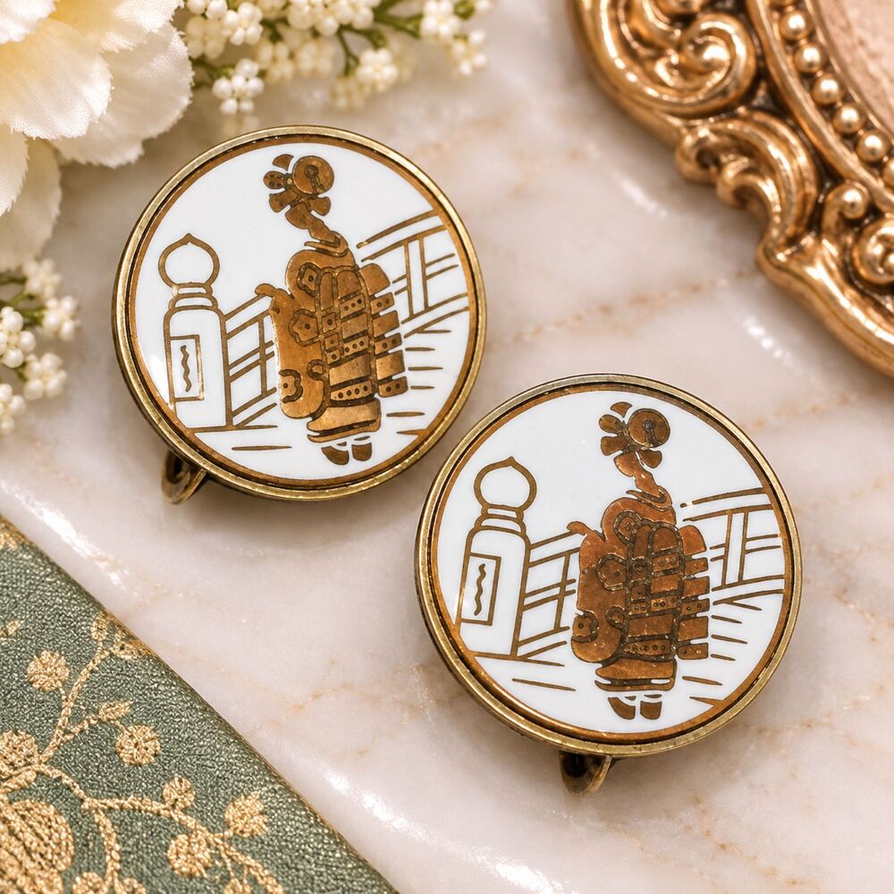 Vintage White Enamel Geisha Earrings